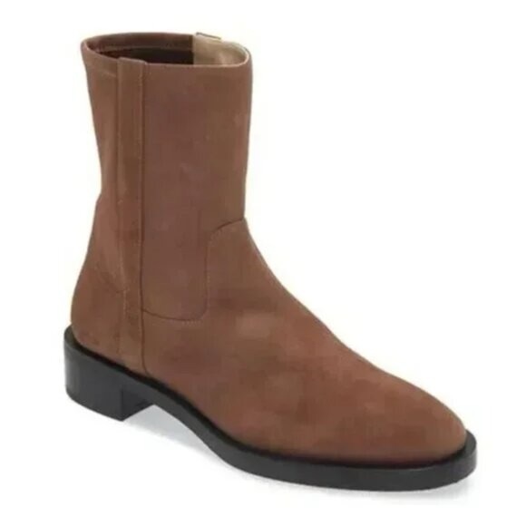 Stuart Weitzman Women Brown Suede Leather Sadie Stacked Heel Bootie Size 9.6 NEW - Picture 1 of 13